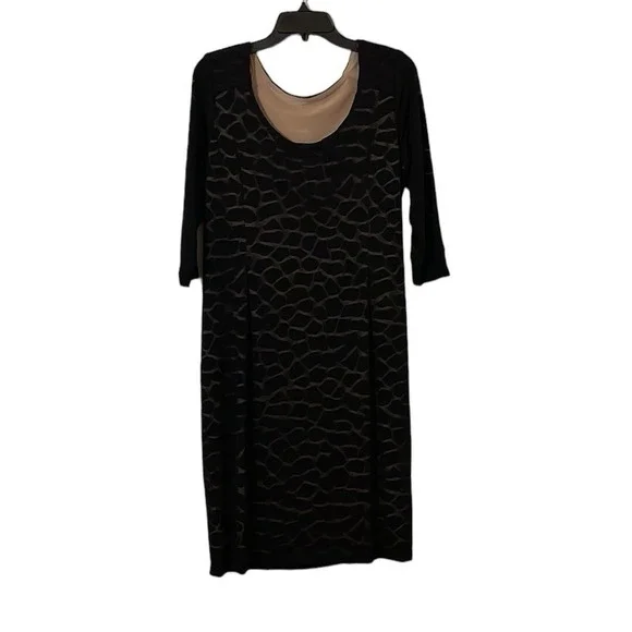 ABS Allen Schwartz Women's Black Midi Side‎ Rushed Animal Print Dress Size 0X - Picture 5 of 9
